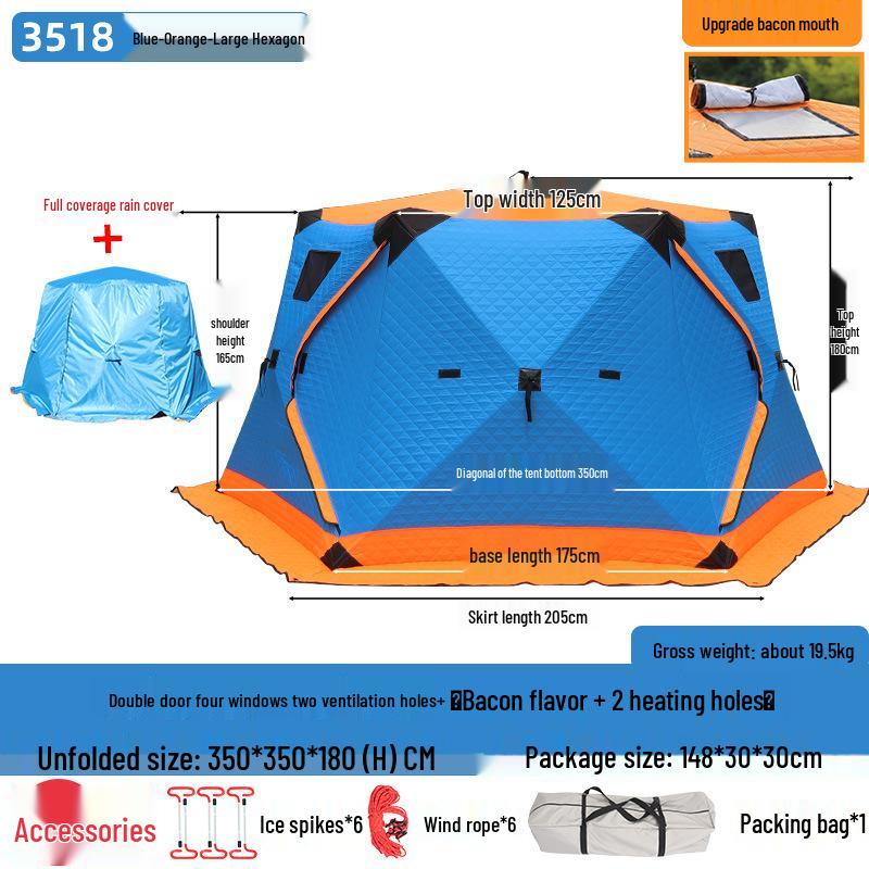 Hexagonal Cotton Ice Fishing Tent - Thickened, No Assembly Needed