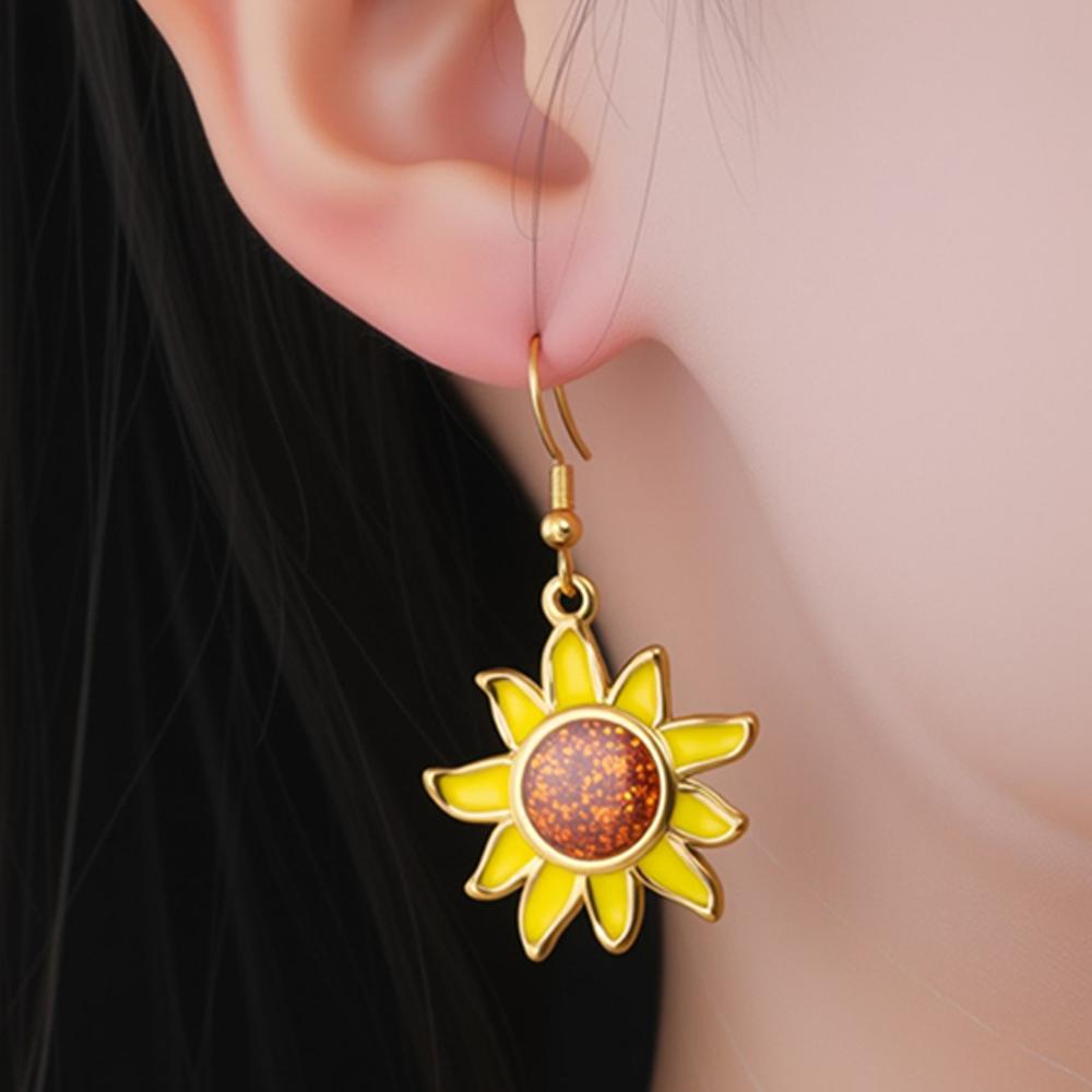 My Shape Sun Flower Dangle Earrings for Women Girls Drop Oil Flower Charms Stainless Steel Drop Earring Jewelry Girlfriends Gift