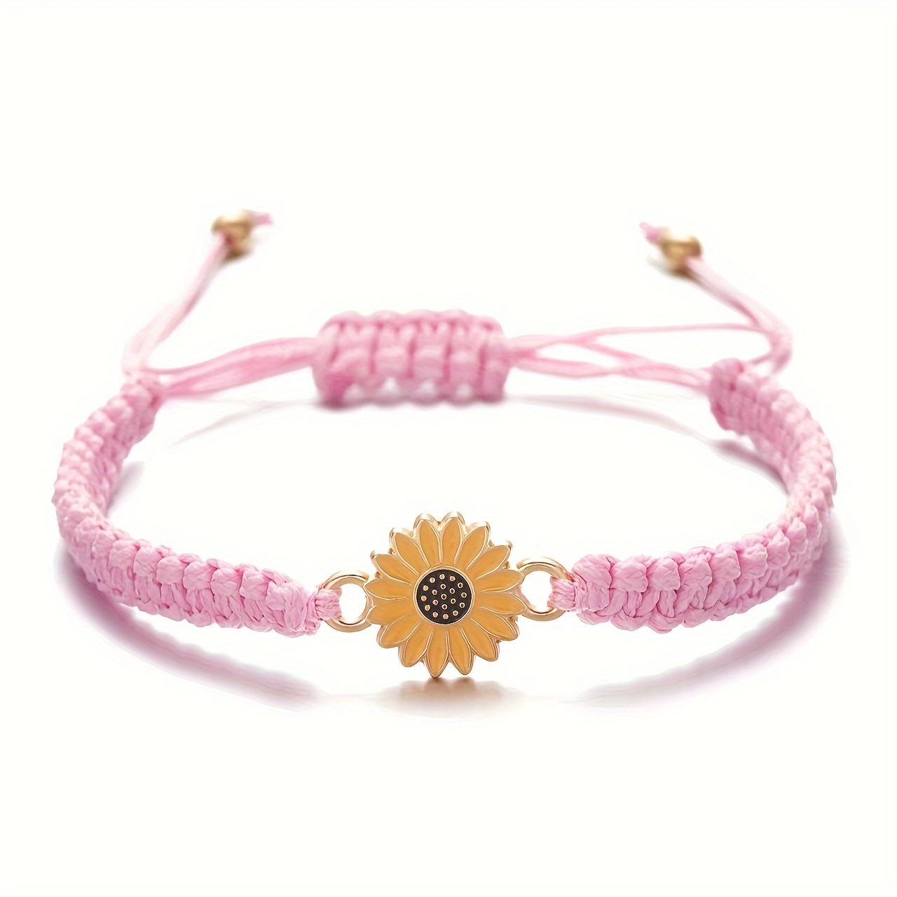 [Synthetic Fiber Rope Fashion Accessory] Chic Sunflower & Daisy Braided Bracelet - Fashion Accessory, Synthetic Fiber Rope розовый