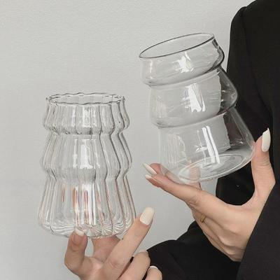 Transparent Glass Cup Exquisite Heat-Resistant Tumbler Tea Juice Milk Coffee Mug Water Glasses Stripe Mug Drinkware