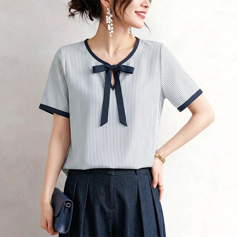 ZANZEA Women Casual Round Neck Loose Short Sleeve Stripe Blouse