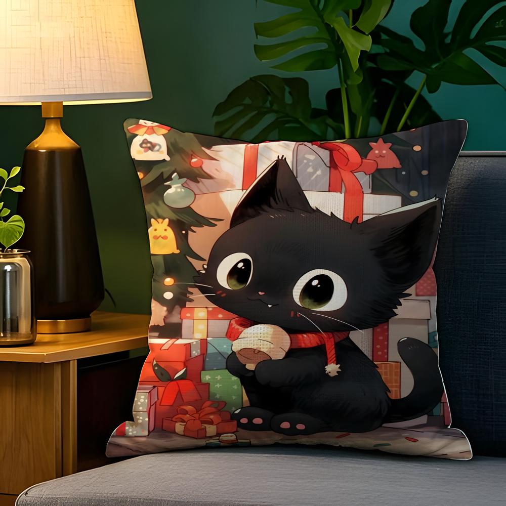 Funny Cute Christmas Cats Pillow Case Natural Linen Pillow Case DoubleSided Decor Sofa Pillowcase Home Decor