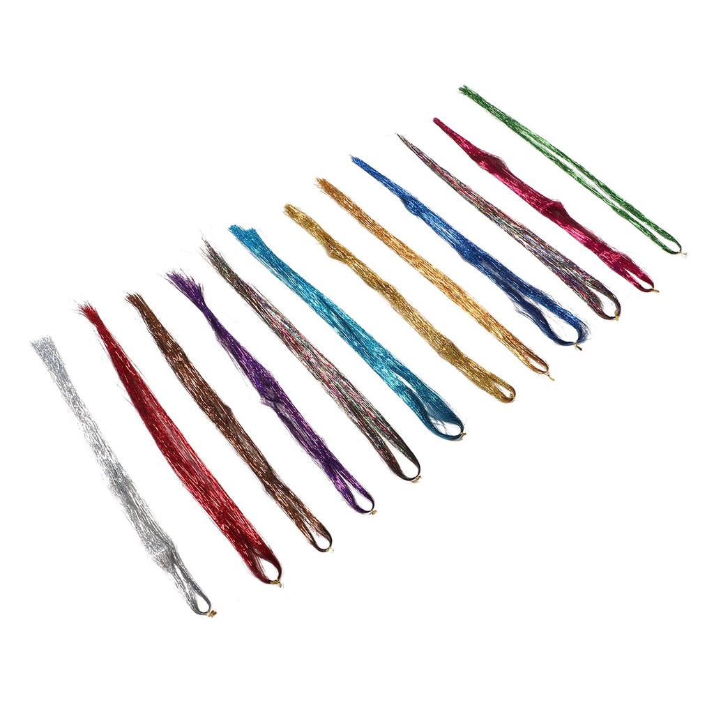 12 Colors Hair Tinsel Strand Glittering Shiny Sparkling Heat Resistant Hair Extensions Tinsel