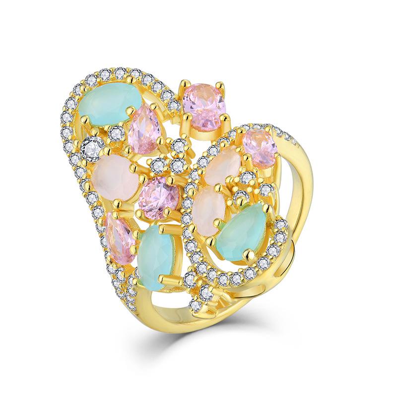 Exaggerated European & American Zircon Fashion Closed Finger Ring Size 54 EU