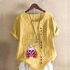 Women's Fashion Round Neck Short Sleeve T-shirt Casual Cotton Linen Graphic Shirt Leisure Loose Flower Prined Summer Blouse Tops