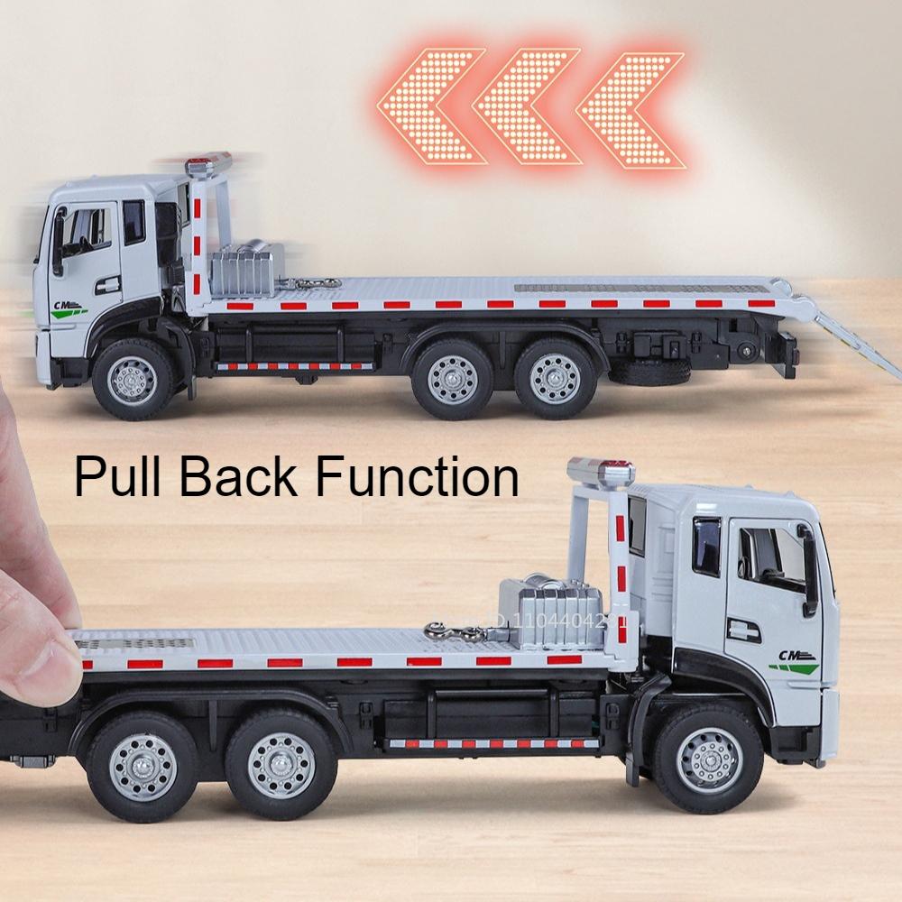 1:32 Road Rescue Flatbed Truck Alloy Dump Model Diecast Toys Car Doors Opened Sound Light Pull Back Vehices Children's Fun Gifts