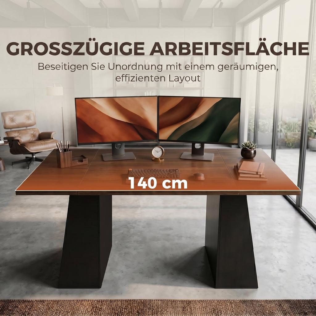 Desk with 4 Open Shelves, Industrial Design, 140 Cm, Brown-Black