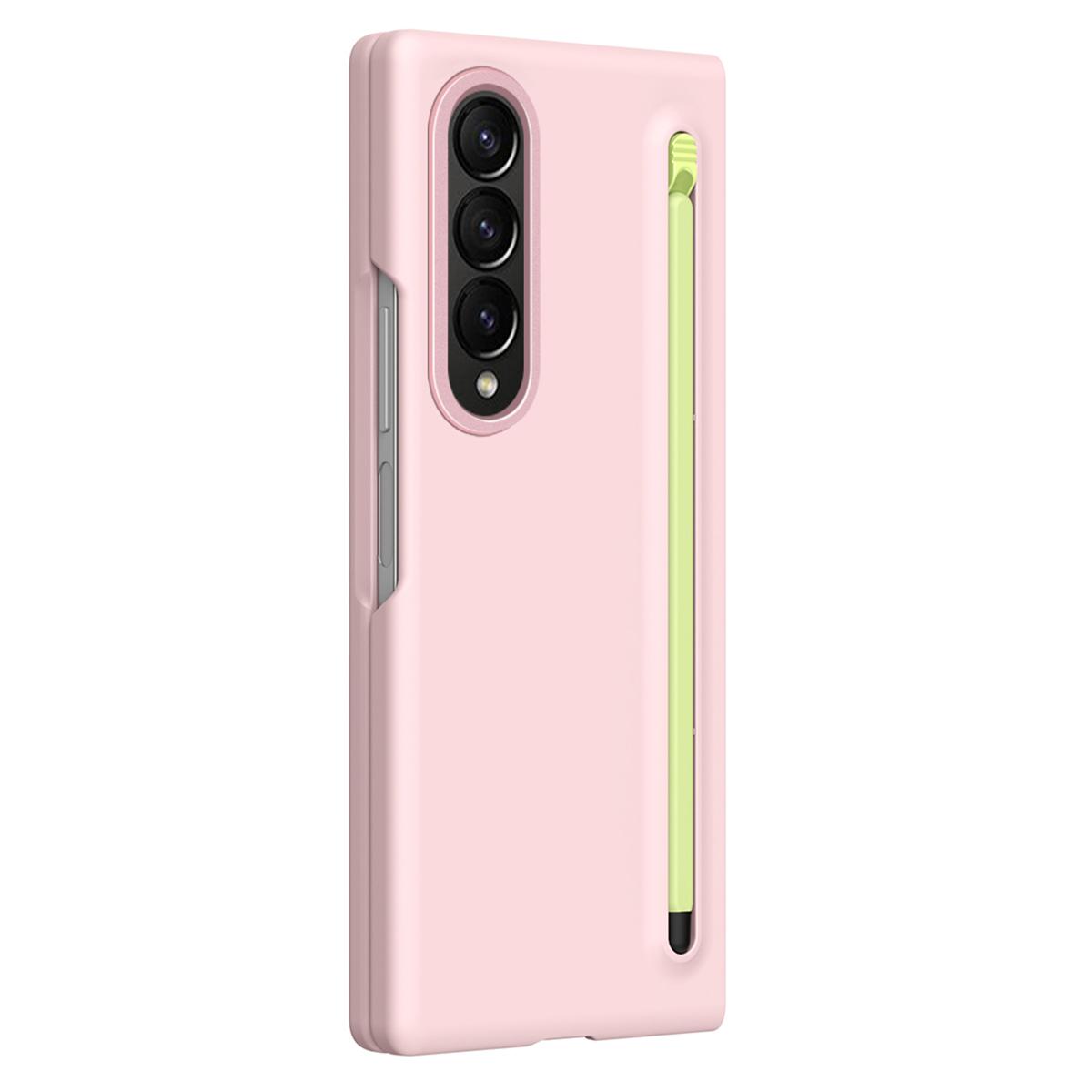 

For Samsung Galaxy Z Fold4 5G Case Hard PC Phone Cover with Tempered Glass Film and Stylus Pink