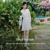 Elegant Lace-Trim Stand Collar A-line Short Dress