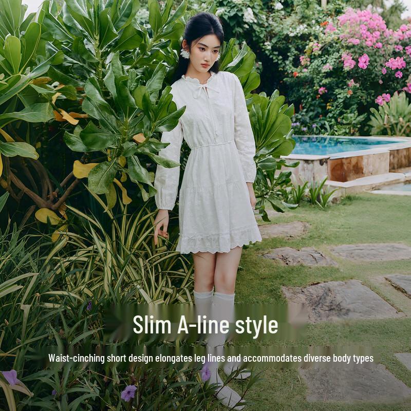 Elegant Lace-Trim Stand Collar A-line Short Dress