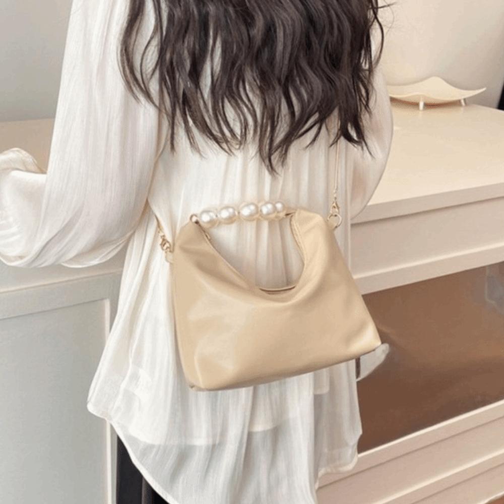 PU Leather Cloud Shoulder Bag Korean Style Women Crossbody Bag Casual Pearl Handle Handbag  Wallet