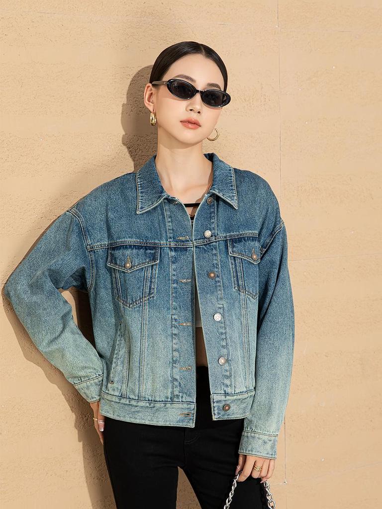 Xin Ge Women's Retro Denim Jacket - Autumn 2025 Versatile Petite Loose Fit