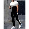 Simple Striped Printed Men's Casual Long Pants Set, Outdoor Street Fashion Trendy Men's Top And Casual Long Pants