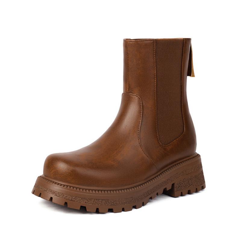New women's fashion boots European and American large-size shoes platform sleeve rubber middle heel round head autumn and winter mid-tube boots
