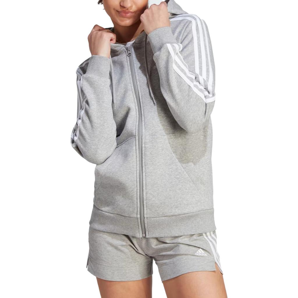 adidas Sudadera con Capucha Estampada de Tres Rayas y Logo de Letra para Mujer Gris Medio IM0236