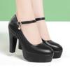 7cm 9.5cm 10.5cm Elegant Soft Leather Shoes Women's Platform Pumps Fall 2025 Block High Heels Shoes Black for Office Model Mom