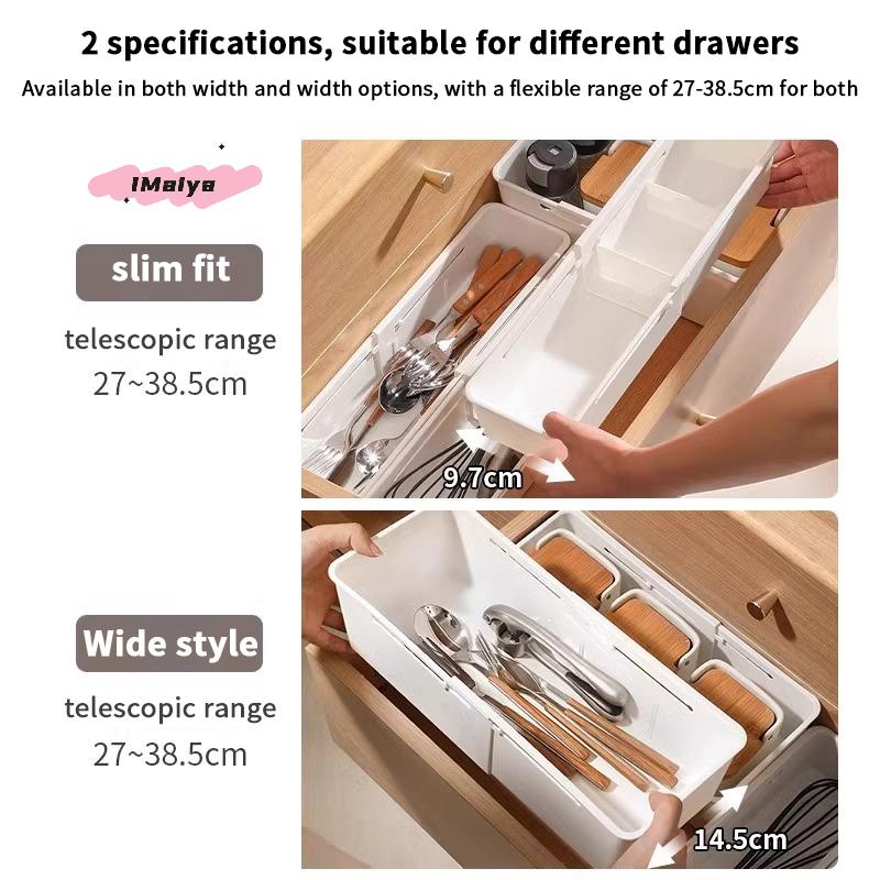 M-1Pc Drawer Organizer Expandable Utensil Tray For Kitchen Adjustable Flatware Stationery Cosmetics Holder Cutlery Storage Box