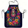 [Vibrant Sugar Skull Apron] 1pc Of A Vibrant Apron Featuring A Sugar Skull Floral Design Made From Durable And Easy-To-Clean Pol
