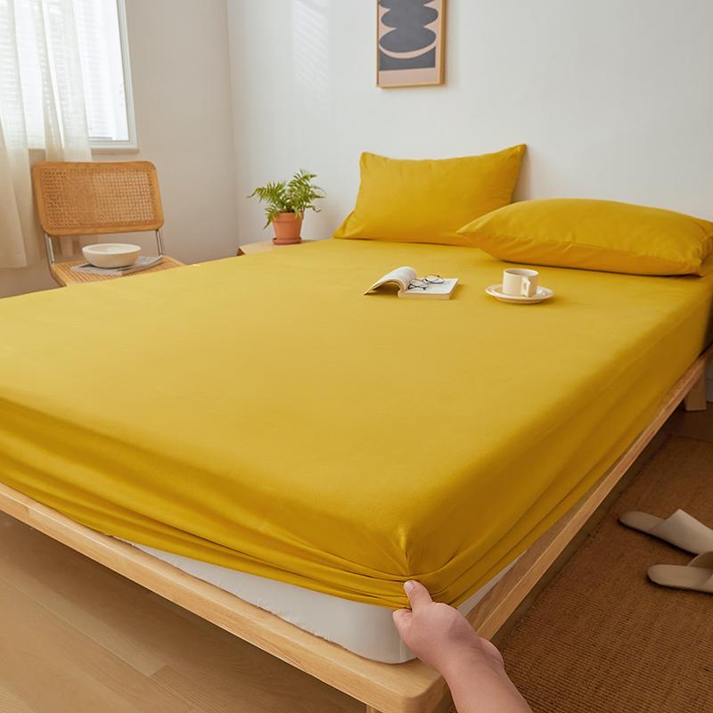 

Хлопковая простыня с резинками, однотонные, нескользящие, прочные наматрасники для двуспальной кровати размера «king-size», 140/160/200/220 см 90x200x30cm жёлтый