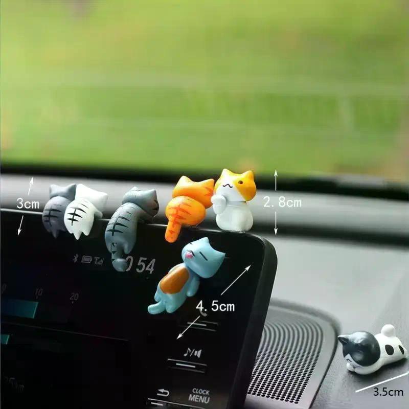 6 Stück Niedliche Mini Cartoon Katze Ornamente, Auto Bildschirmecken Dekoration, Katze Mikrolandschaft Modell Niedliche Auto Accessoires Geschenke