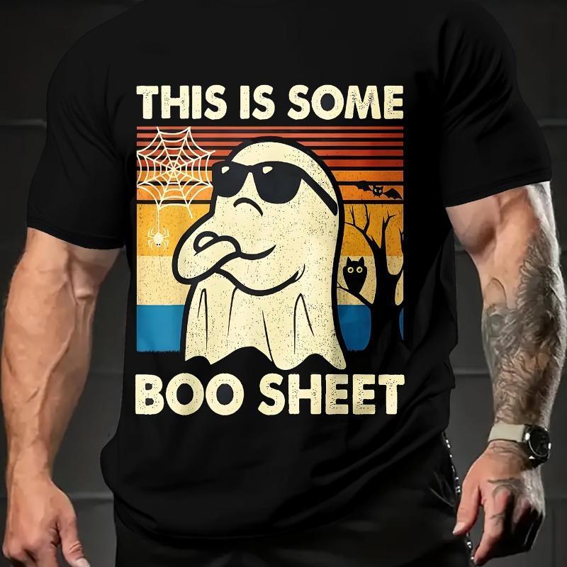 

Лето 2025 Мужская мода Мультяшная белая футболка с принтом маленького привидения и букв, летняя футболка с коротким рукавом 4XL