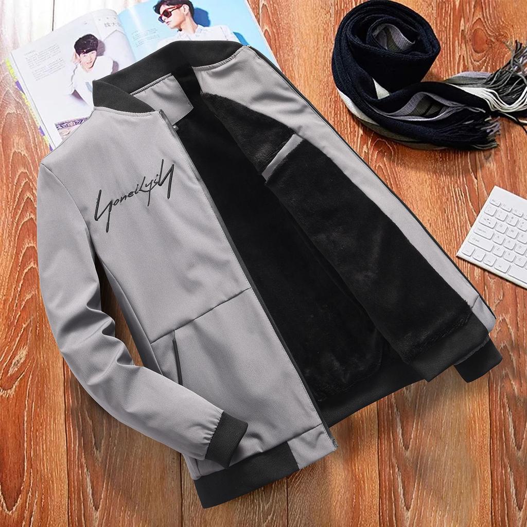 Men's Outdoor Windproof Jacket Winter Plus Size Thickened Warm Jacket Zipper Baseball Suit Letter Print Top