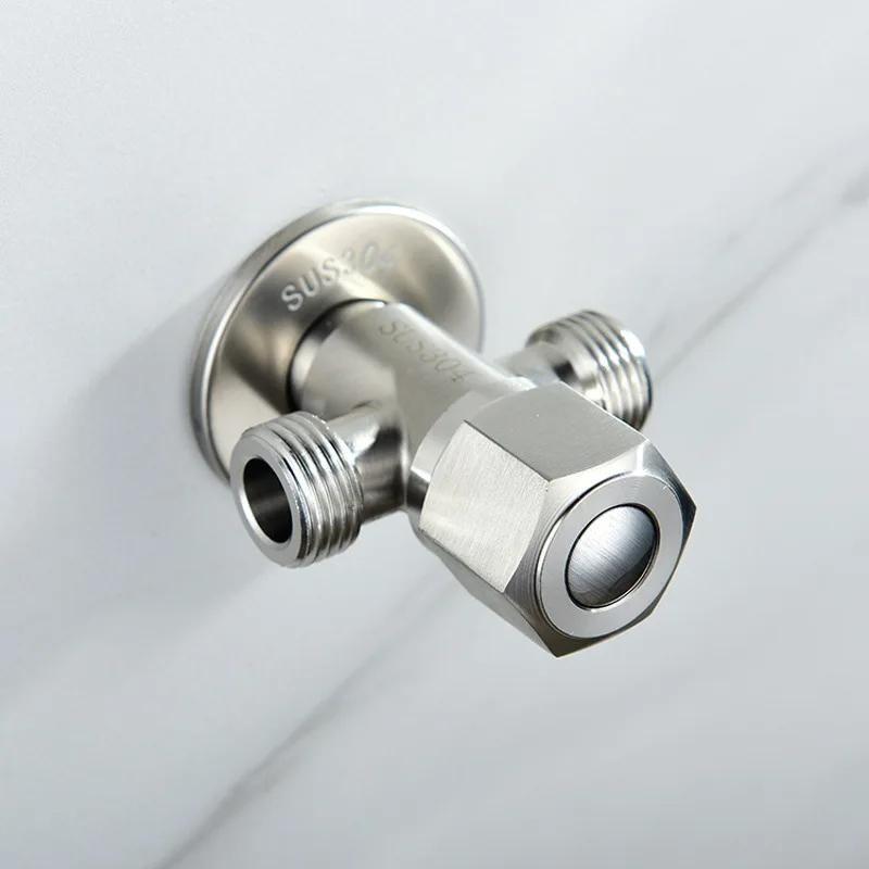 Stainless Steel Bathroom Quick Opening Triangle Valve Faucet Accessories Two-way Angle Valve G1/2 Thread Water Inlet