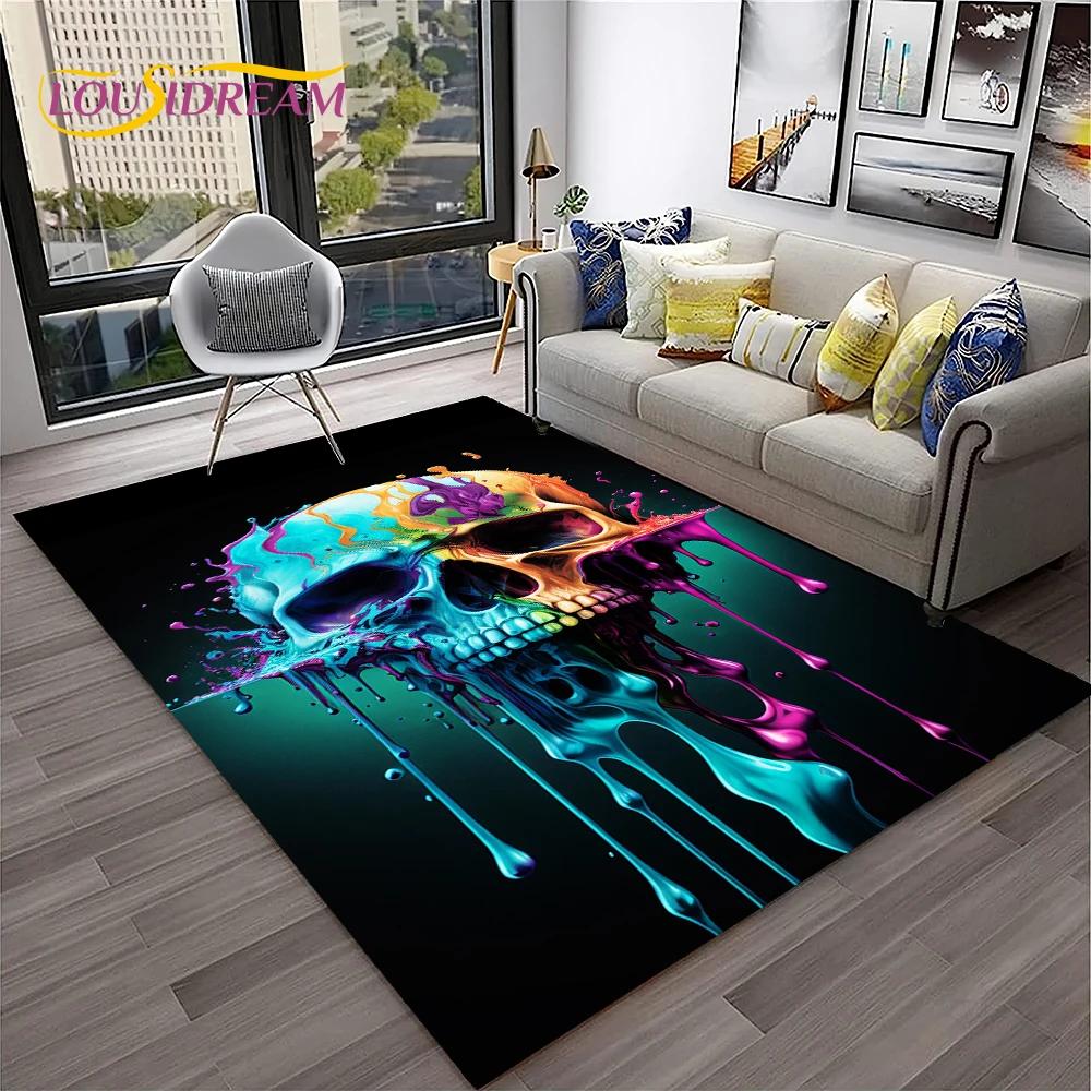 3D Gothic Horror Skull Carpet Rug for Home Living Room Bedroom Sofa Playroom Doormat Decor,Kid Game Area Rug Non-slip Floor Mat