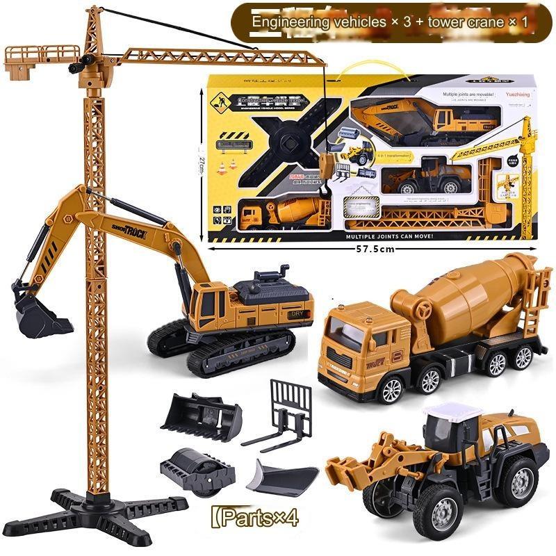 Large Engineering Vehicle Toy Set Combination Series Children Excavator Bulldozer Mixer Crane Boy Car