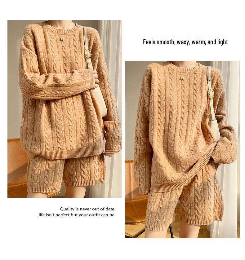 2022 Fall/Winter Women's 100% Wool Casual Knit Sweater & Cashmere Sweatshirt Set