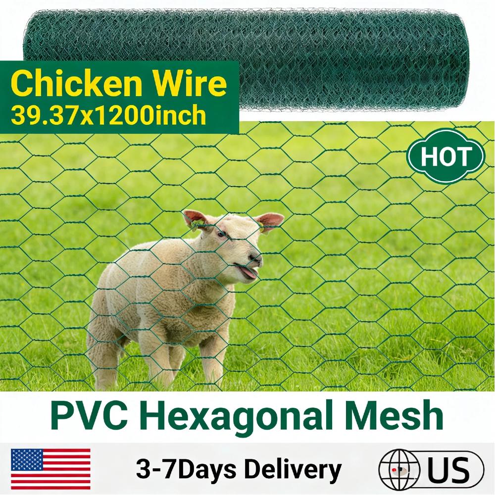 PVC-Coated Hexagonal Chicken Wire Netting 39.37x1200in Anti-Rust Galvanized Iron for Poultry Fencing Garden Protection DIY Flora