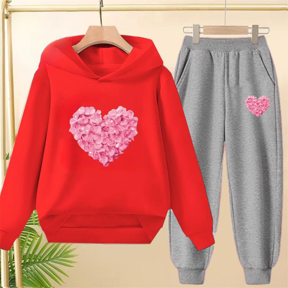 Petals heart-shaped Children's Tops and bottom Hoodies Girls Boy age 3-12 Coat Casual Toddle Sweatshirr clothing