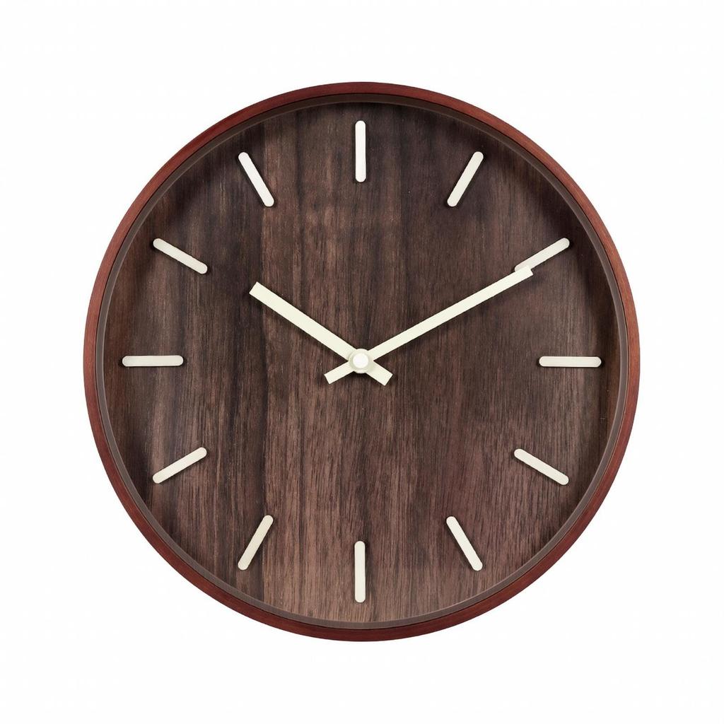 Round Wall Clock with Wood Frame Long-Lasting Quartz Glass Front