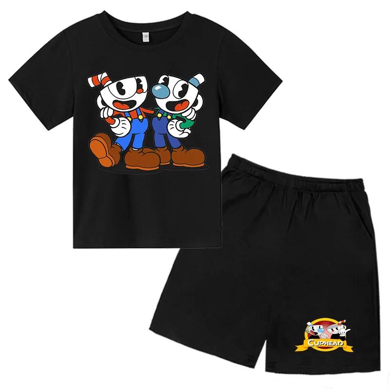 Two-piece Set Cartoon Girl Cuphead Clothing Children s Cuphead Girls T-shirt and Pants 100