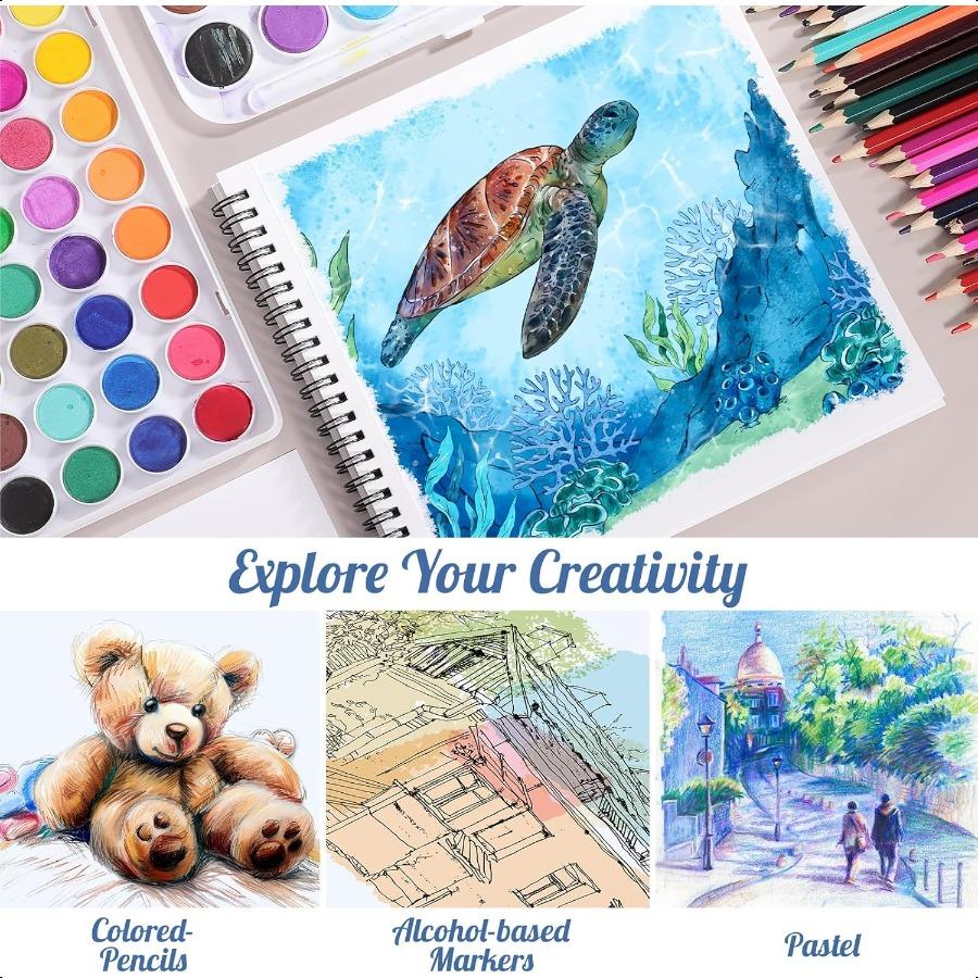 135lb 200gsm Marker Paper Pad 8.3×8.9in Double Sided Bleedproof Sketch Pad 30 Sheets Art Paper Spiral Sketchbook Smooth Paintin