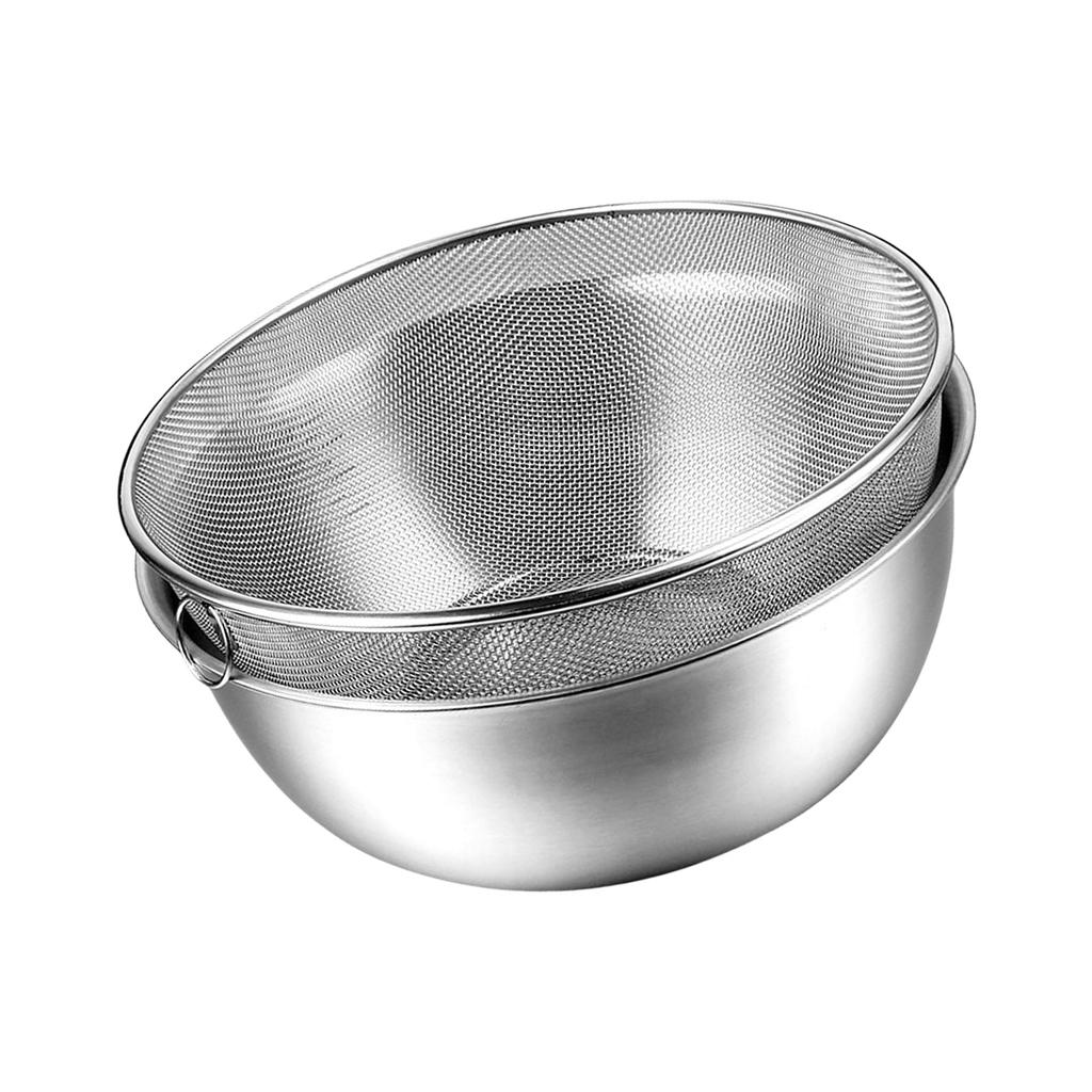 Stainless Steel Strainer Fine Mesh Colander with Mixing Bowl Set Kitchen Basket for Home Cooks and Professional Chefs