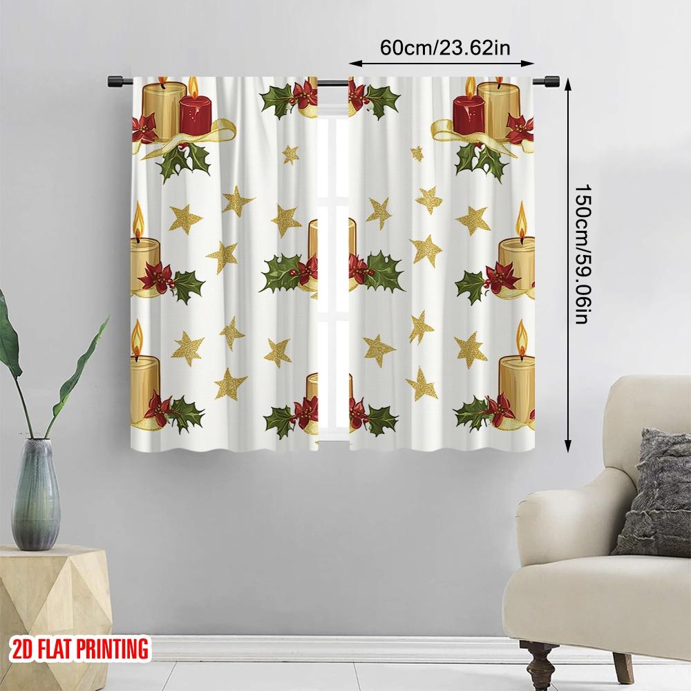 2 Stück, 2D-Flachdruck Beliebte Vorhangpaneele Weihnachtskerzen Stechpalme Schleife (2) 100% Polyester (ohne Stange) Festlich zum Wohnen