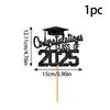 1pcs Congratulations Class of 2025 Graduation Cake Topper Glitter Congrats Grad Cap Cake Picks for Graduation Theme Party Decor