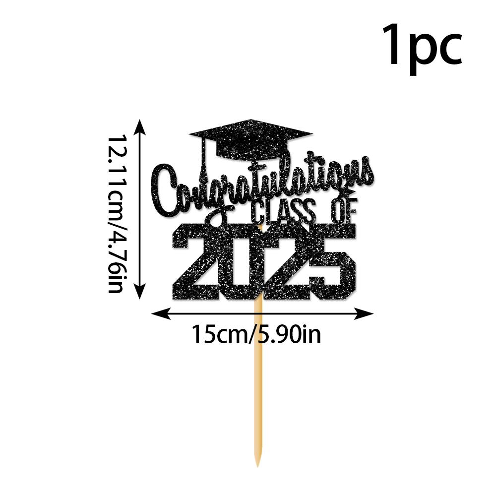 1pcs Congratulations Class of 2025 Graduation Cake Topper Glitter Congrats Grad Cap Cake Picks for Graduation Theme Party Decor