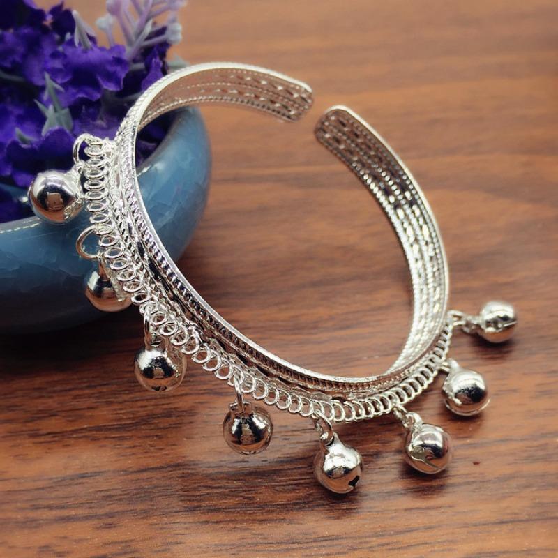 Retro Silver Eight Bells Bracelet, Dance Opening Bracelet, Versatile Jewelry Girls Bracelet