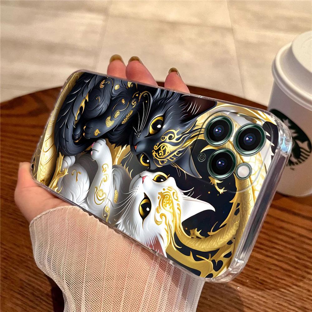 Cute Black White Dragon Transparent Case For Apple iPhone 17 16 15 14 13 12 11 Pro Max 16 Plus 16E 17Air 17Pro Phone Cover Funda