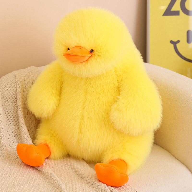 Adorable Yellow Long-Haired Plush Duck Doll - Huggable Stuffed Animal Pillow Gift