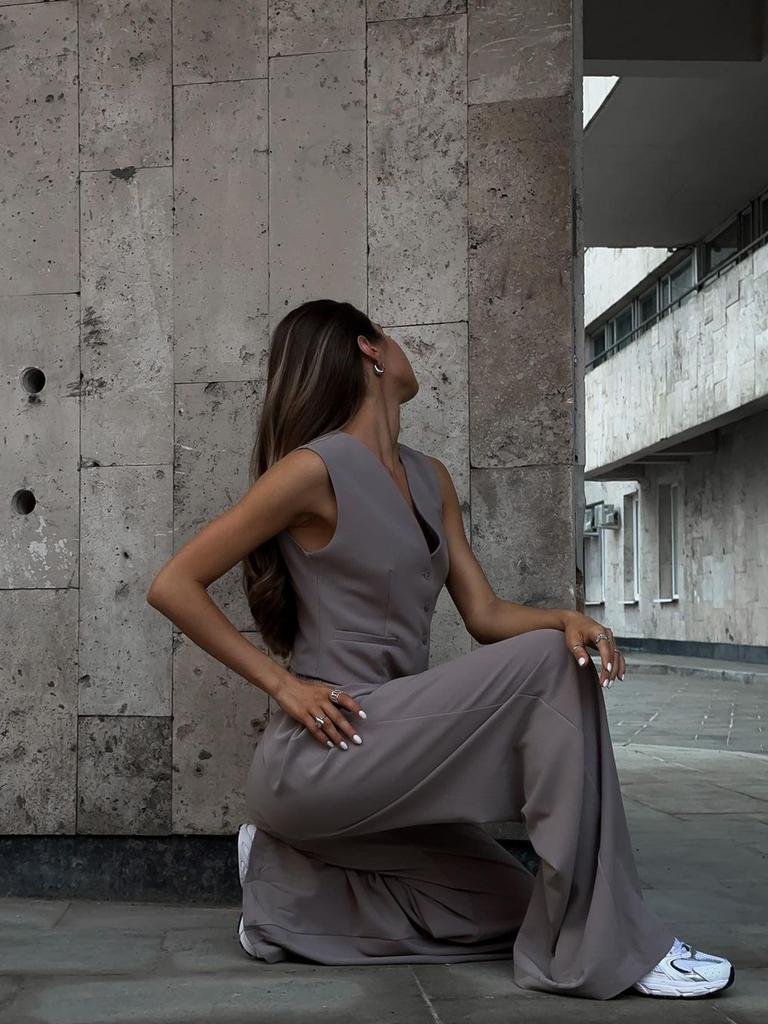 Women's Spring New Arrivals V-Neck Sleeveless Vest Wide Leg Pants Casual Set