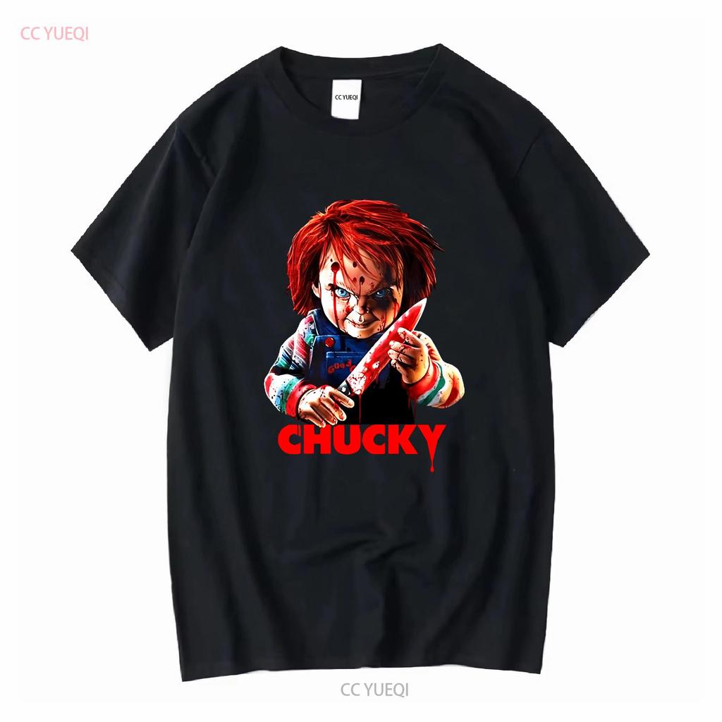 Chucky Bloody Knife Childs Play Halloween T SHIRT US Size Xmas Vintage Washed Streetwear Stretched Unisex Casual Soft Stylish