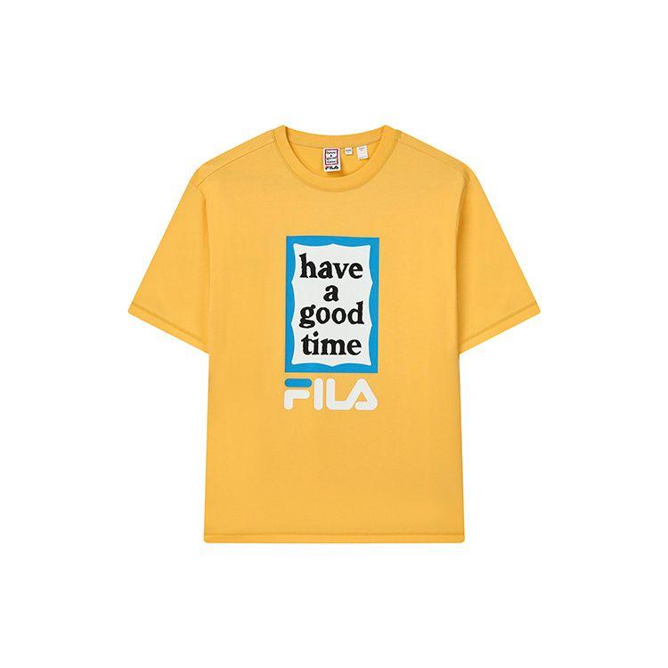 FILA X Have A Good Time Collaboration Large Logo Printed T-Shirt Unisex Tops Light-Green Orange F11U229103F-OR