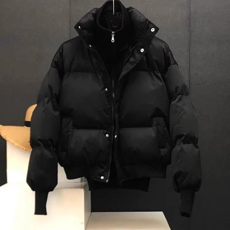 

Зимняя мужская куртка из хлопка с эффектом двухслойности, однотонная утолщенная куртка с воротником-стойкой, повседневная куртка-пуховик S чёрный