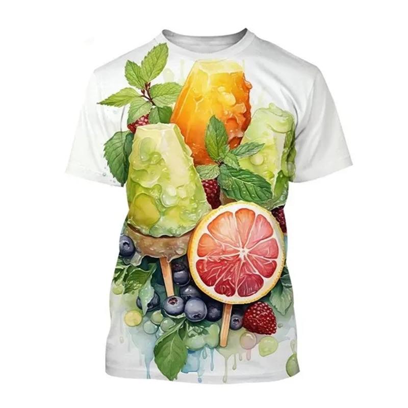 Summer Round Neck 3D Fruit Lemon Pattern Print Top Fashionable Casual Short Sleeved Men's and Women's Unisex T-shirts