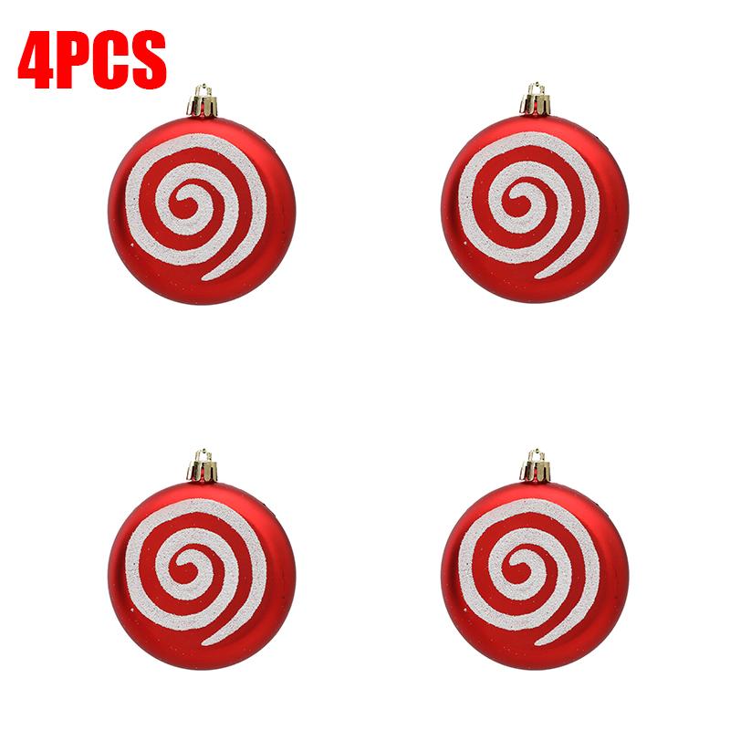

4pcs/Box Red and White Christmas Pendant Electroplated Painted Round Cake Hanging Decoration Scene Display Home Decoration