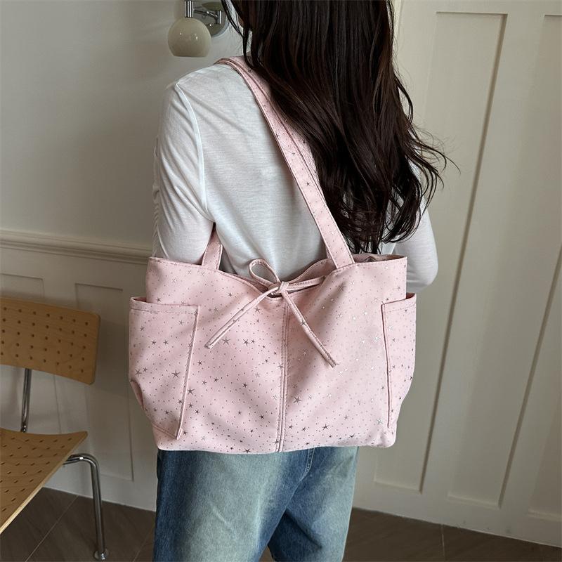 Simple Star Pattern Canvas Tote Bag for Women Large Capacity Casual Shoulder Handbag KTB