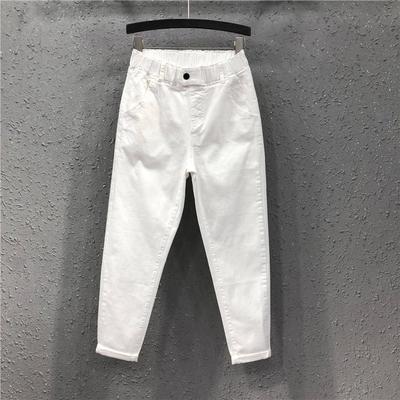 Women Cropped Trousers Solid Color Plus Size Jeans Women High Waist Loose Casual Harem Pants